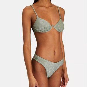 Jonathan Simkhai seafoam Bridgette metallic swimsuit bikini size large NWT